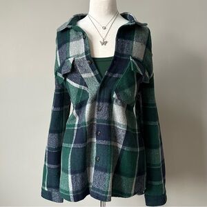 Plaid Button-Up Shirt - Green and Blue